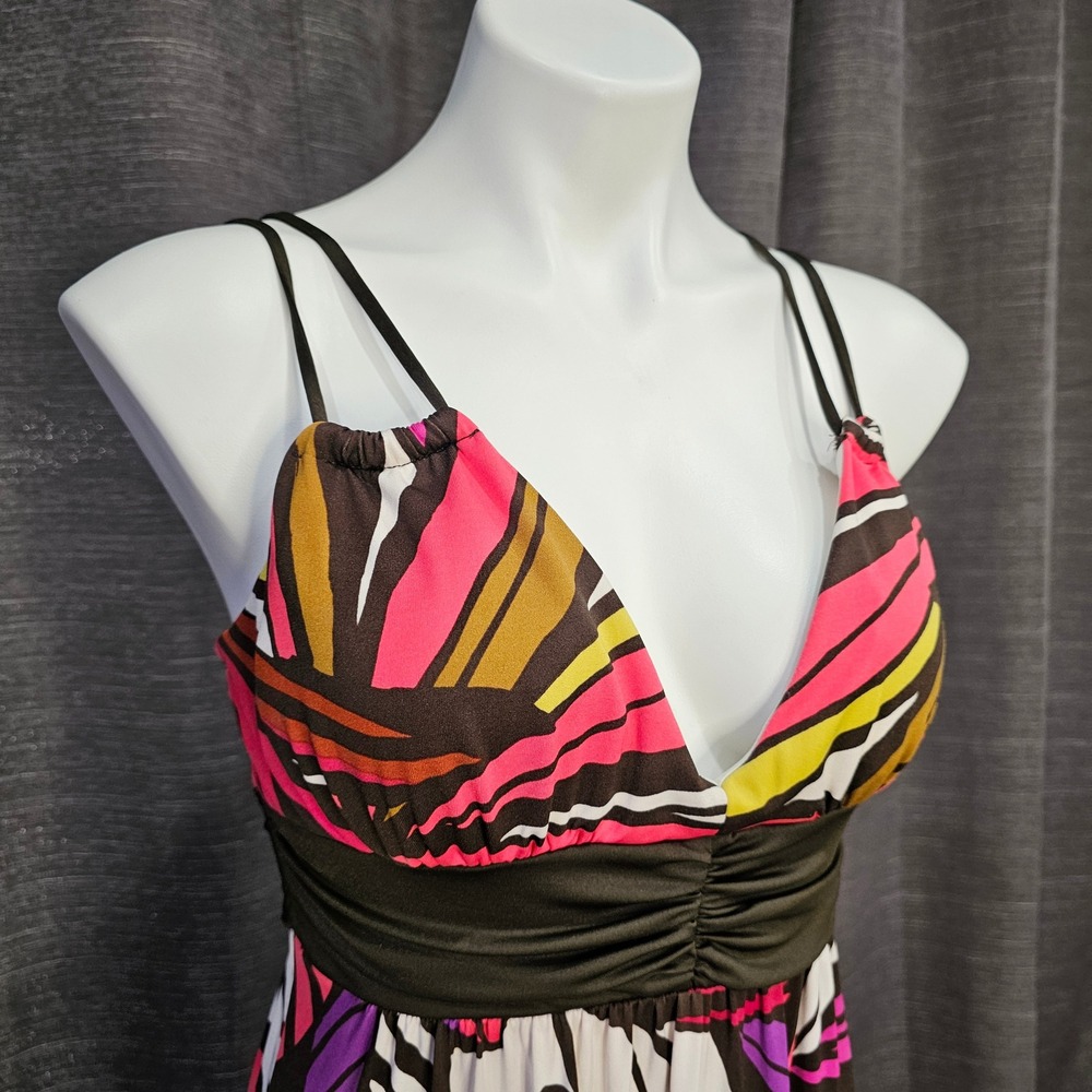 Floral Maxi Dress Tropical Casual‎ Summer Dress Womens Size Medium Brown Pink - Picture 3 of 11